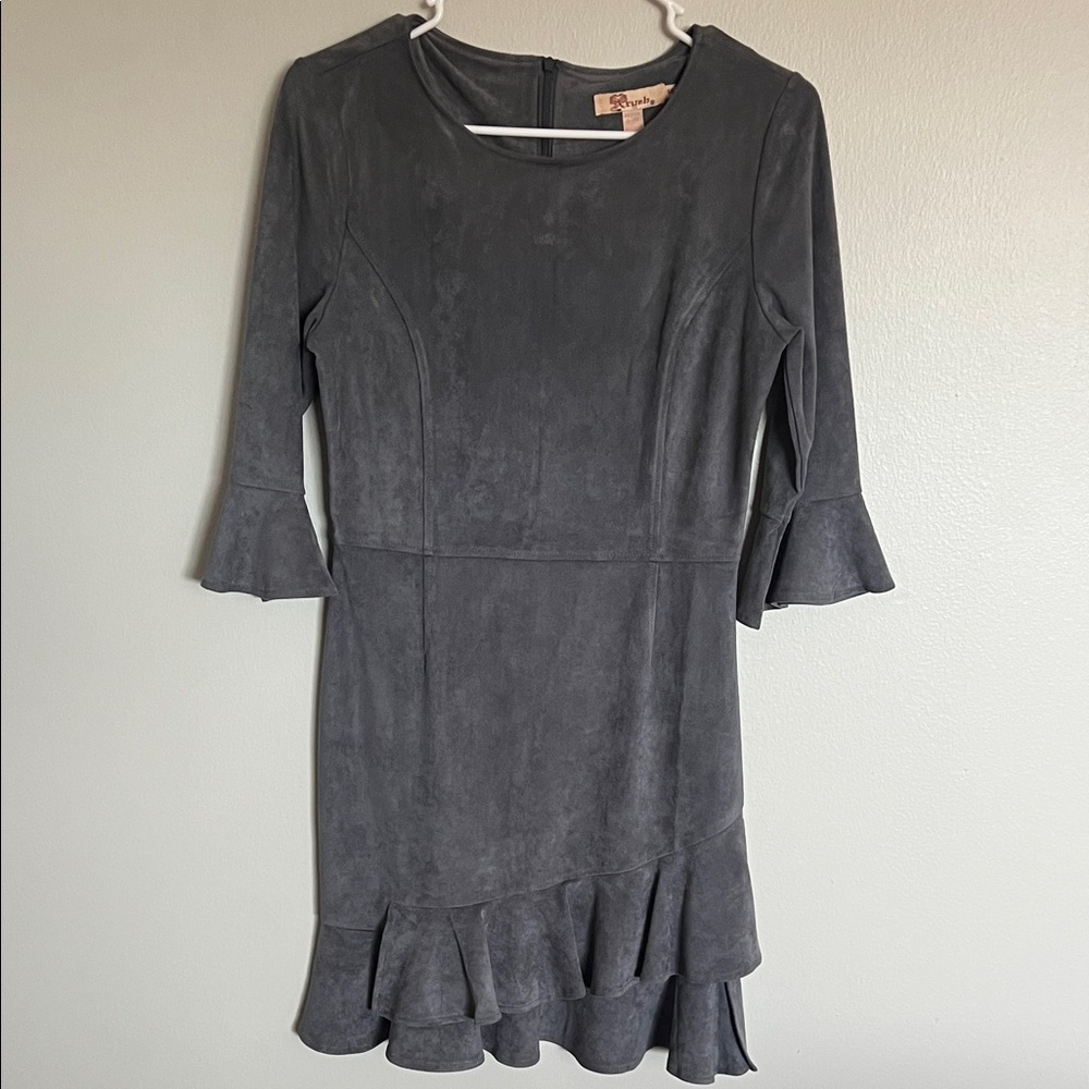 Gray Suede Botique Ruffle Hem Dress